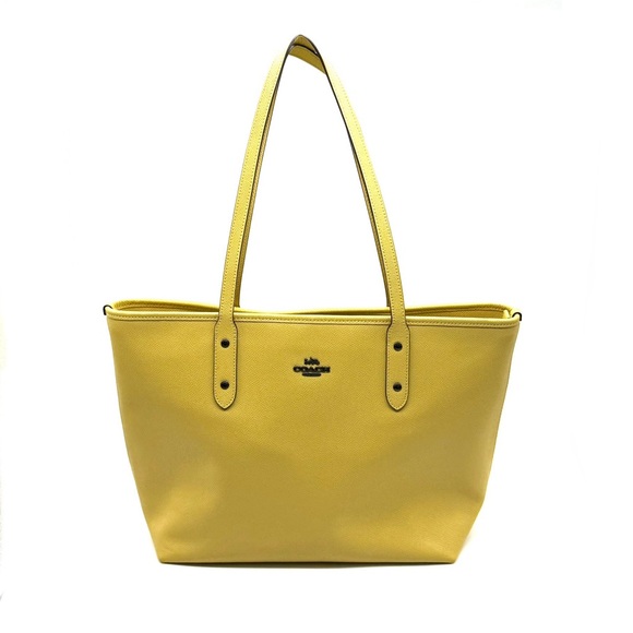 Coach City Zip Tote Crossgrain Leather Sunflower Yellow/Gunmetal F58846 - Picture 1 of 14